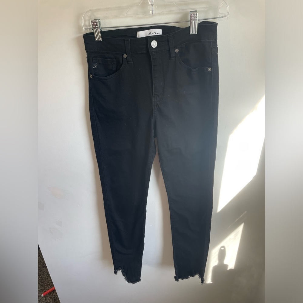 KanCan High Rise Black Skinny Jeans Size 27 Frayed Bottom Hem